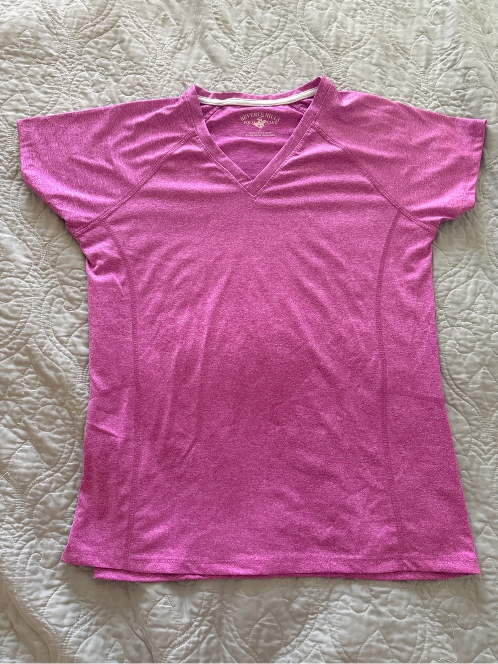 Beverly Hills Polo Club Heathered Pink V-Neck Short Sleeve Tee